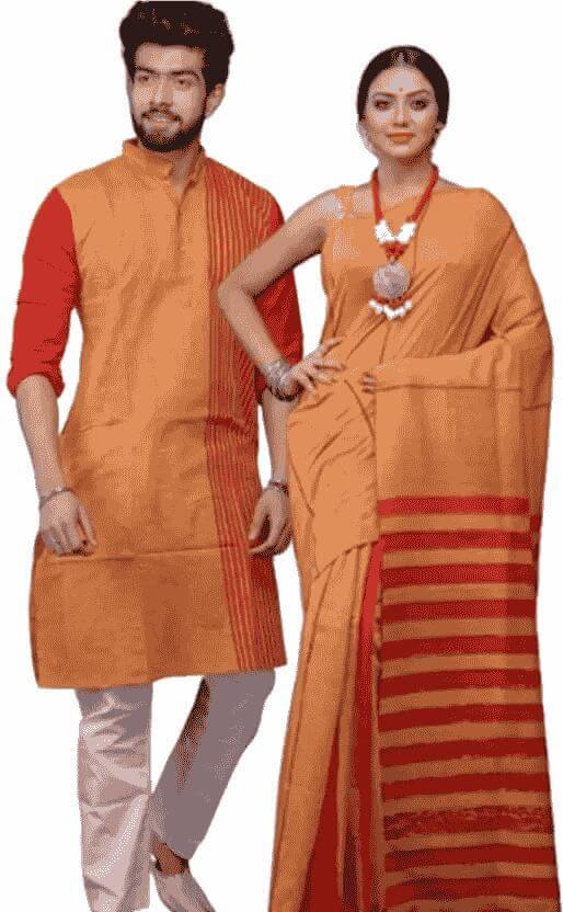 Combo of Men & Women's Khadi Cotton Kurta & Saree Set