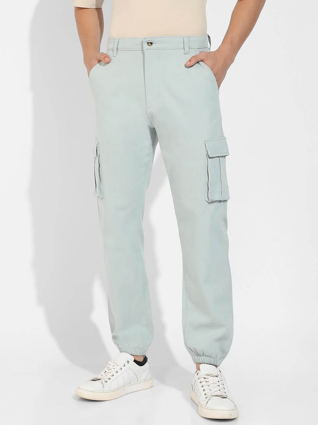 Campus Sutra Men's Poly Cotton Cuffed Hem Cargo Pant