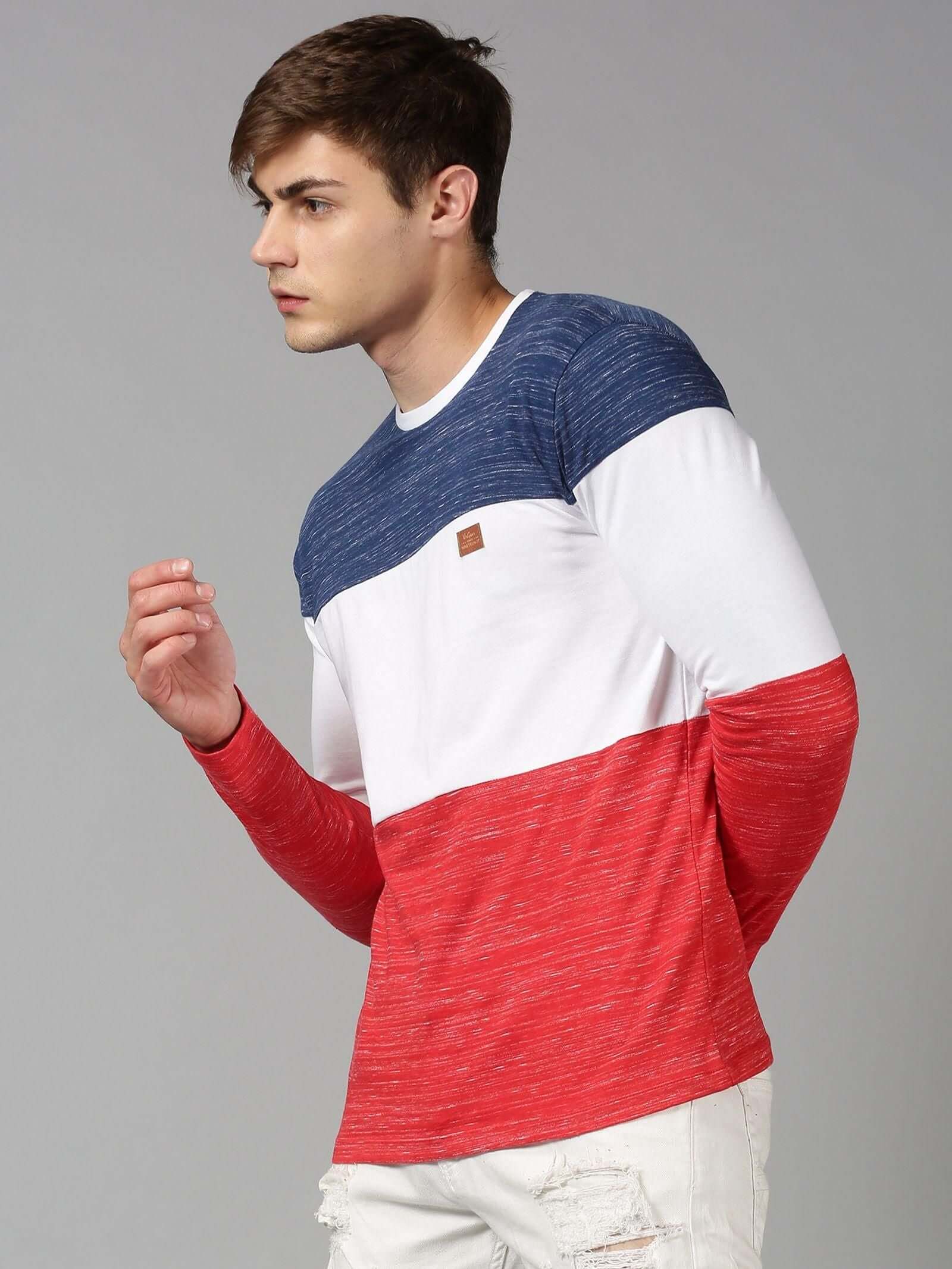 UrGear Cotton Color Block Full Sleeves Round Neck Mens T-Shirt