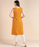 Women's Sleeveless Boat Neck Solid Casual Fancy Long Kurtis
