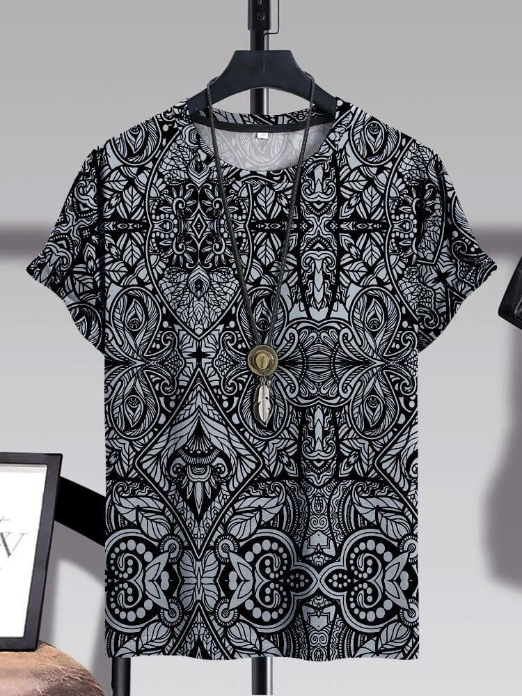 Cotton Prined Half Sleeves Mens Round Neck T-Shirt