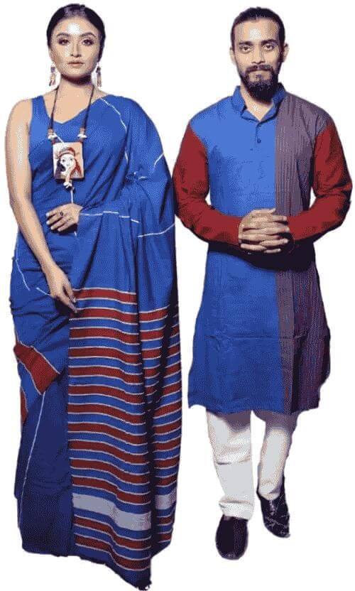 Combo of Men & Women's Khadi Cotton Kurta & Saree Set