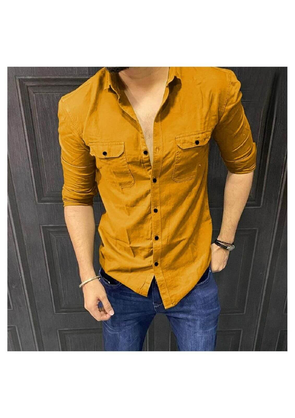Cotton Solid Full Sleeves Mens Casual Shirt