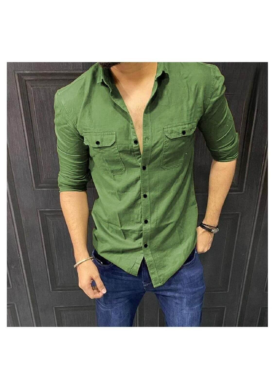 Cotton Solid Full Sleeves Mens Casual Shirt