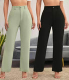 Elegant Pista & Black Lycra Pants Solid Trousers Combo For Women