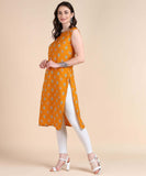 Women's Sleeveless Boat Neck Solid Casual Fancy Long Kurtis