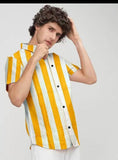 Poly Cotton Stripes Half Sleeves Regular Fit Mens Casual Shirt