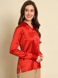 TRENDARREST Red Satin Shirt