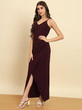 TRENDARREST Burgundy Split Thigh Dress