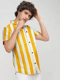 Poly Cotton Stripes Half Sleeves Regular Fit Mens Casual Shirt