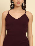TRENDARREST Burgundy Split Thigh Dress