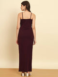 TRENDARREST Burgundy Split Thigh Dress
